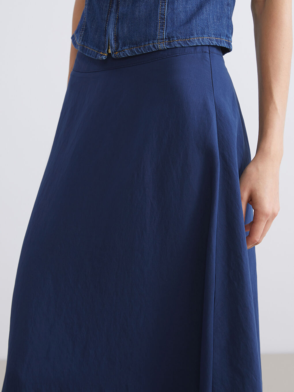 Lacivert Beli Fermuarlı Modal Karışımlı A Kesim Etek-2