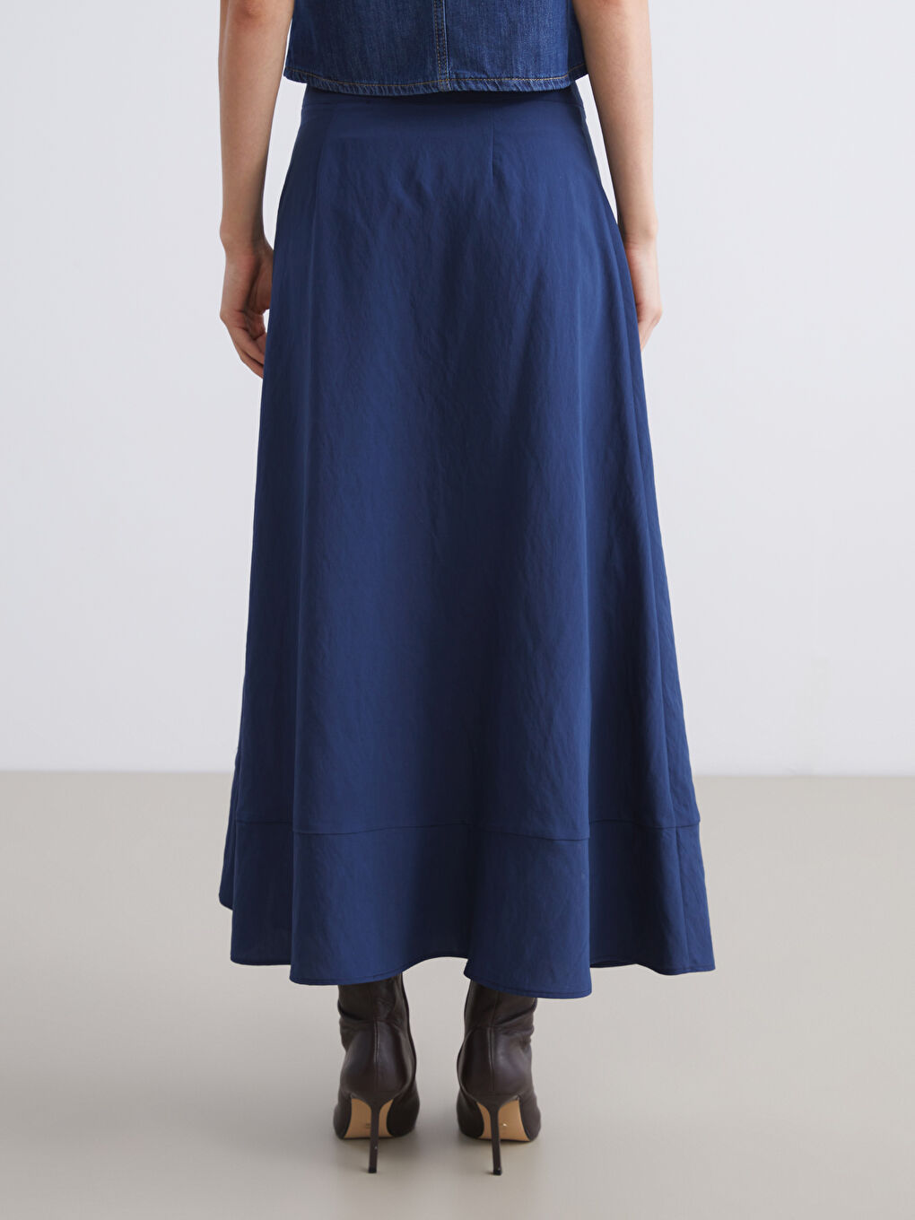 Lacivert Beli Fermuarlı Modal Karışımlı A Kesim Etek-3