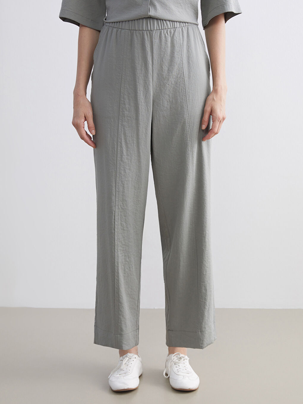 Elastic Waist Wide Leg Women's Trousers-1