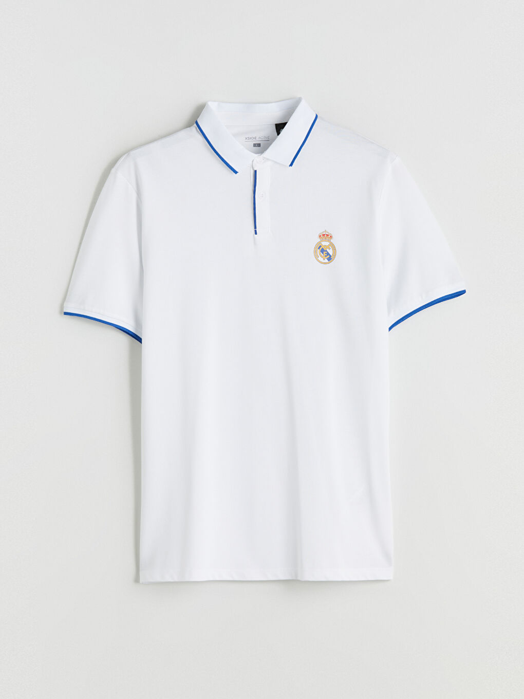 Beyaz Polo Yaka Real Madrid Baskılı Erkek Taraftar Tişört-4