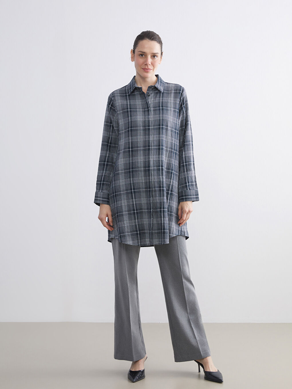 Plaid Women's Shirt Tunic-1