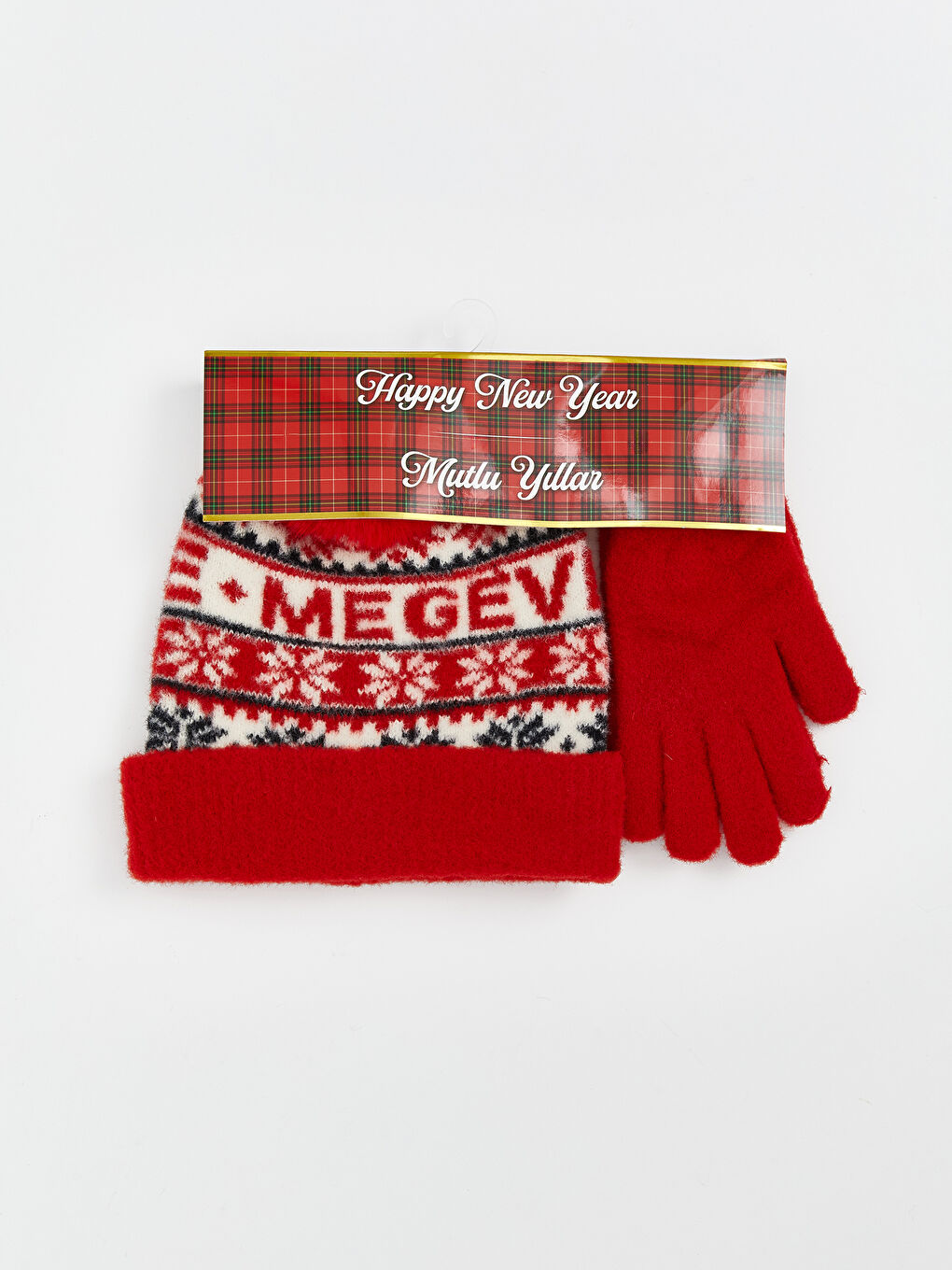 Woman RED Scarf & Beanie & Glove Set