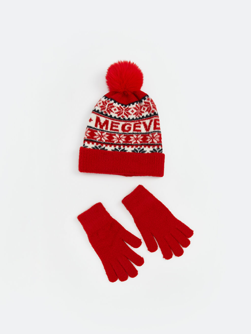 Woman RED Scarf & Beanie & Glove Set-1