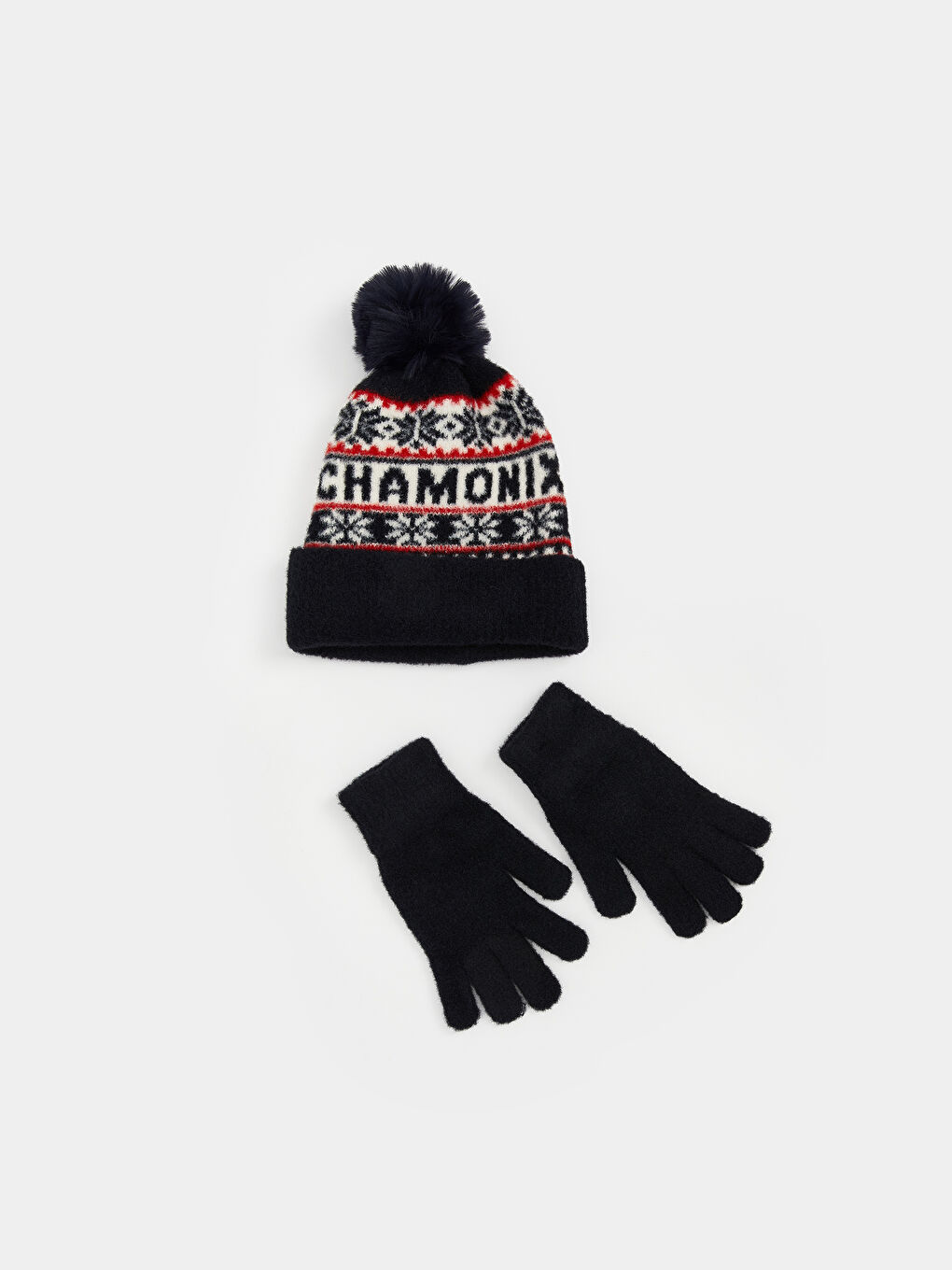 Woman NAVY Scarf & Beanie & Glove Set-1