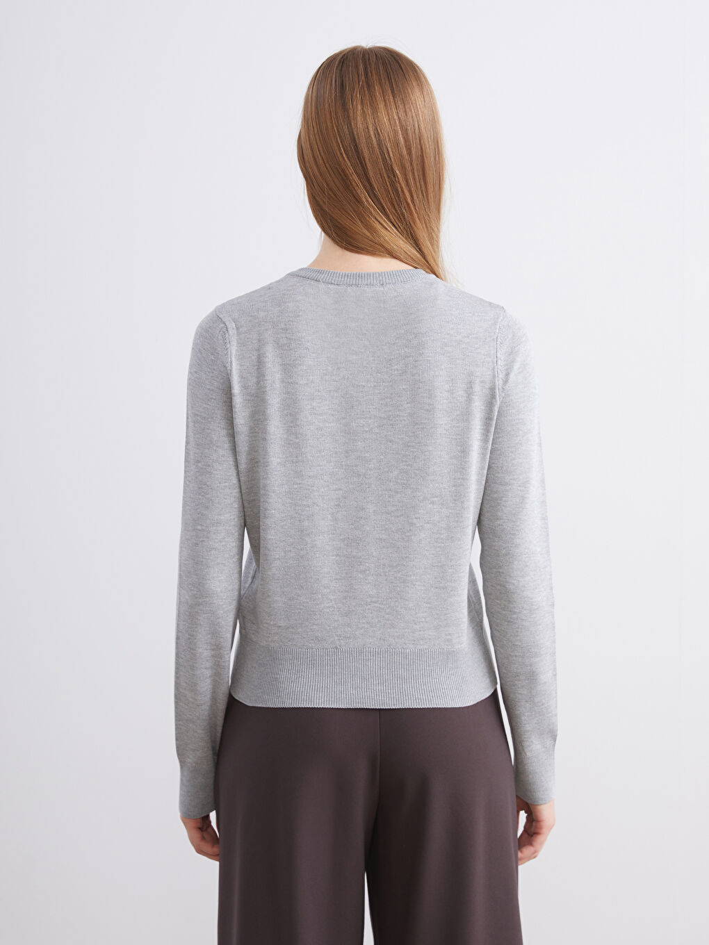 Gri Bisiklet Yaka Nakışlı Kadın Triko Hırka-3