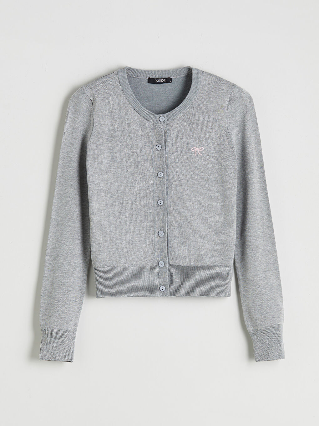 Gri Bisiklet Yaka Nakışlı Kadın Triko Hırka-4