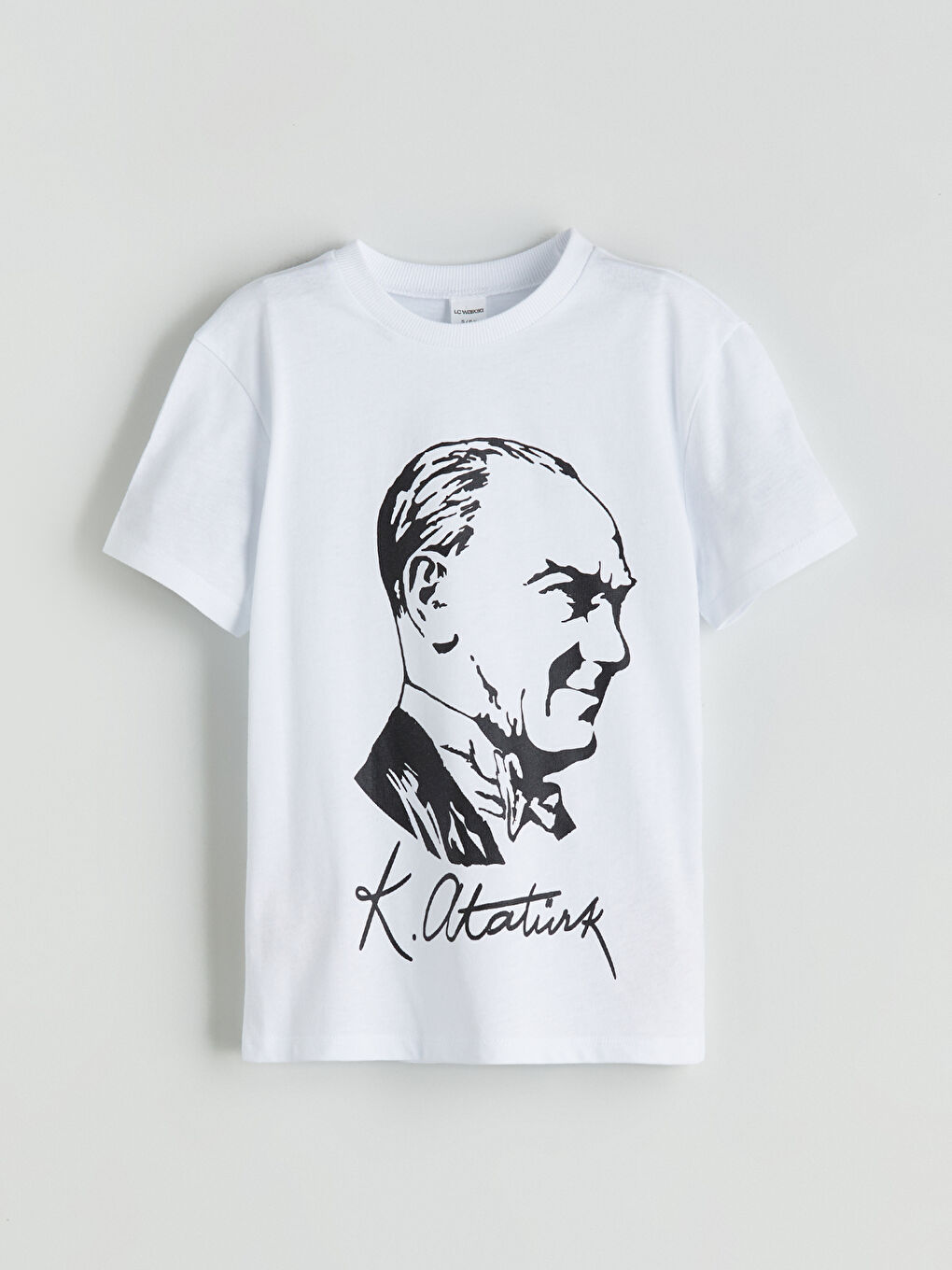 Beyaz Bisiklet Yaka Atatürk Baskılı Erkek Çocuk Tişört