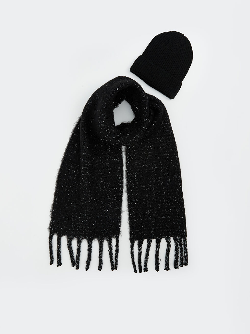 Woman BLACK Scarf & Beanie & Glove Set-1