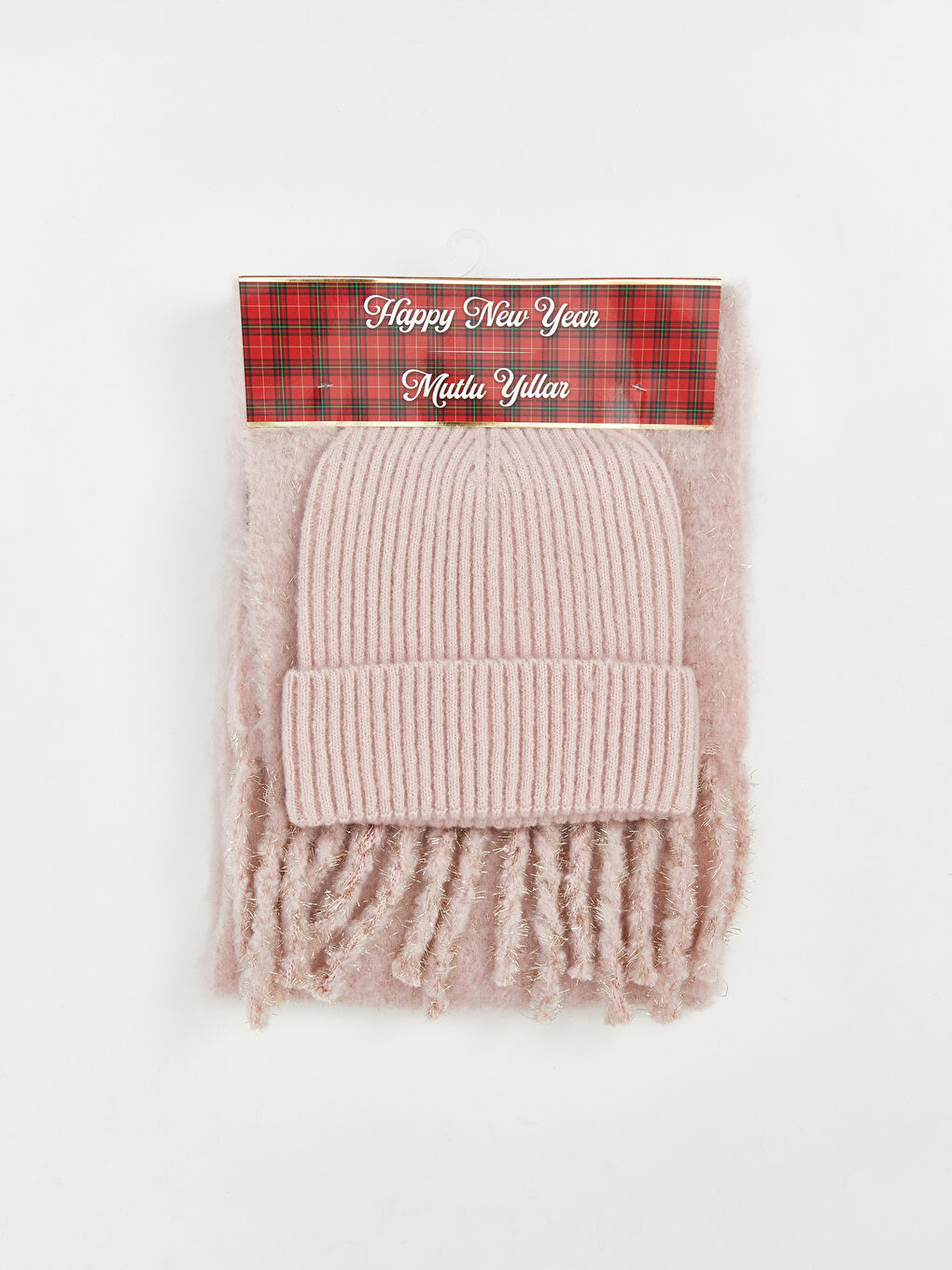 Woman PINK Scarf & Beanie & Glove Set