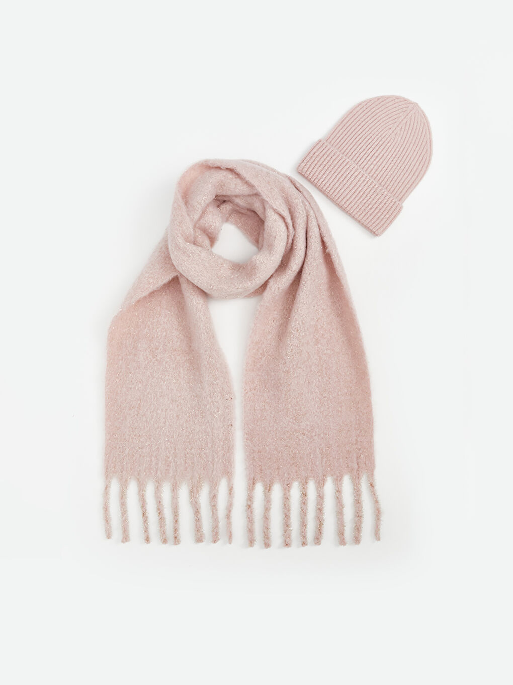 Woman PINK Scarf & Beanie & Glove Set-1