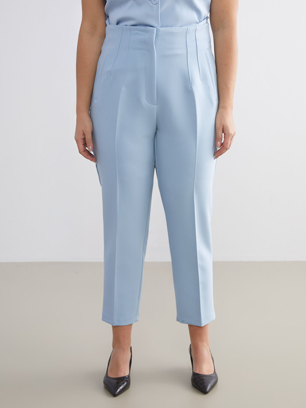 Mavi Yüksek Bel Cigarette Kadın Pantolon-5