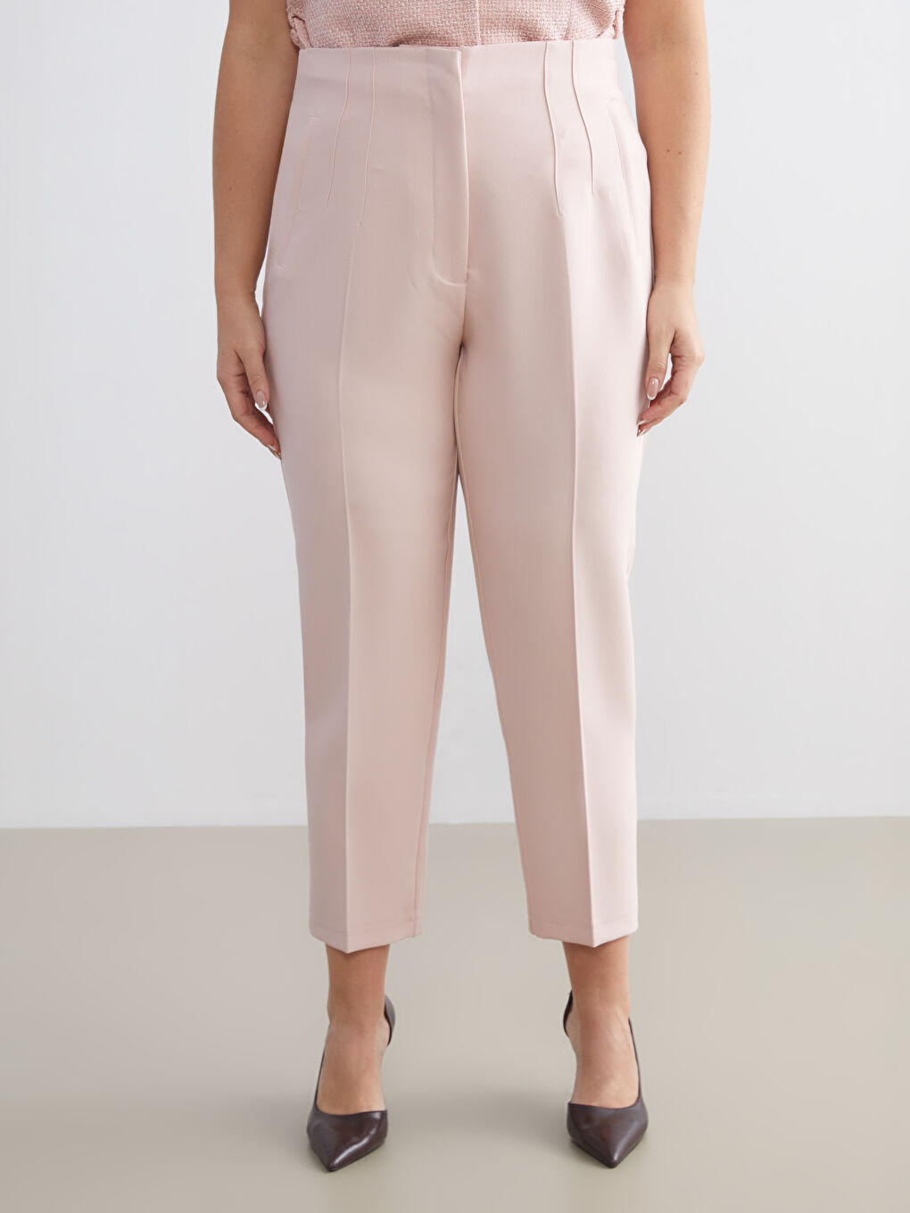 Pembe Yüksek Bel Cigarette Kadın Pantolon-5