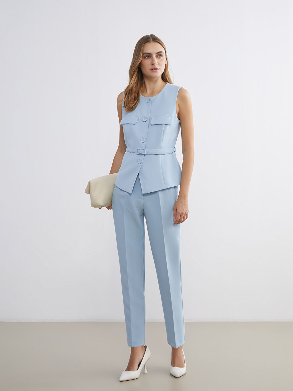 Mavi Yüksek Bel Cigarette Kadın Pantolon