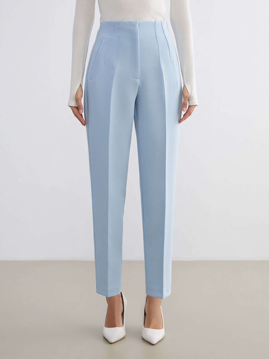 Mavi Yüksek Bel Cigarette Kadın Pantolon-2