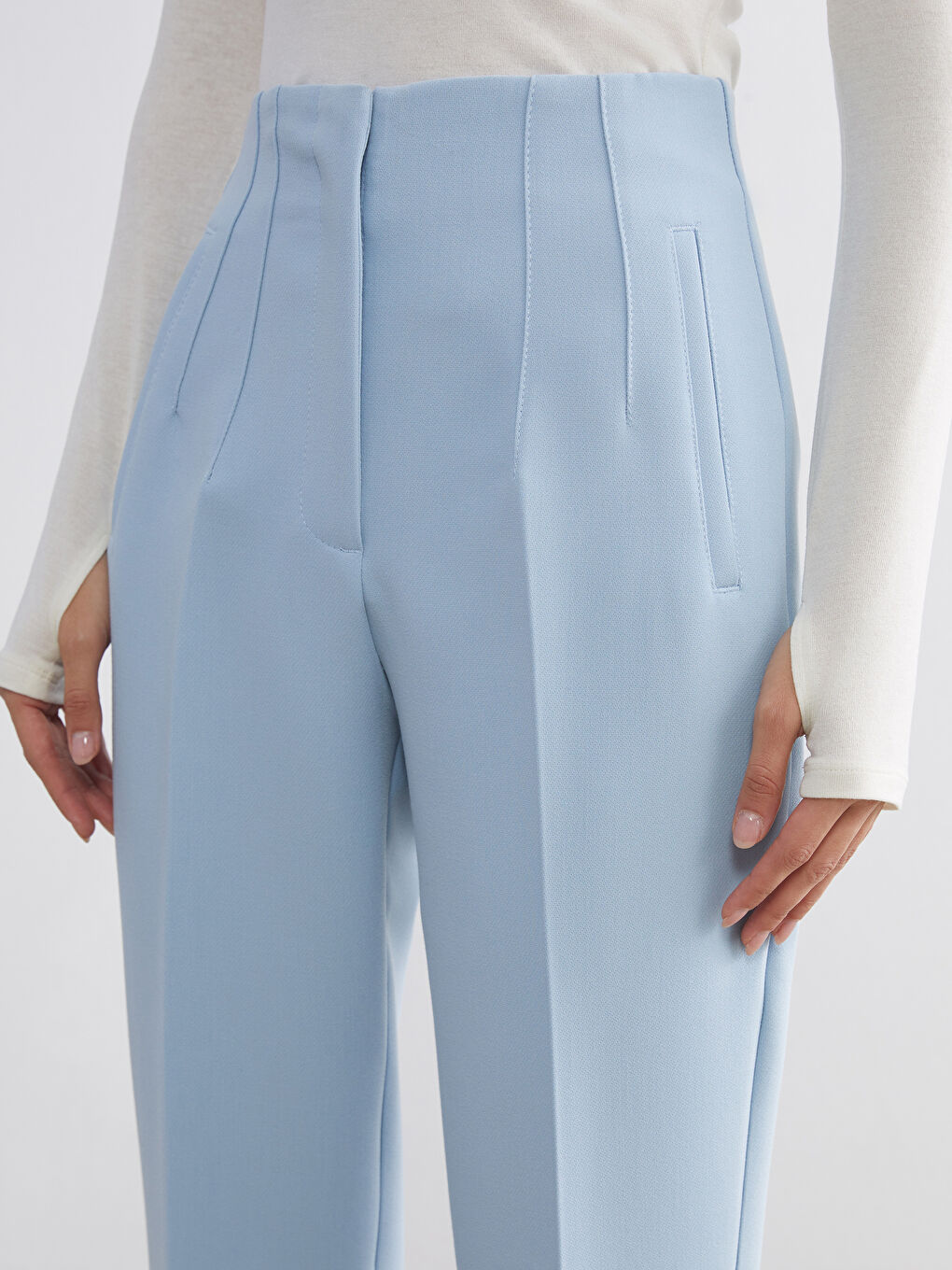 Mavi Yüksek Bel Cigarette Kadın Pantolon-3