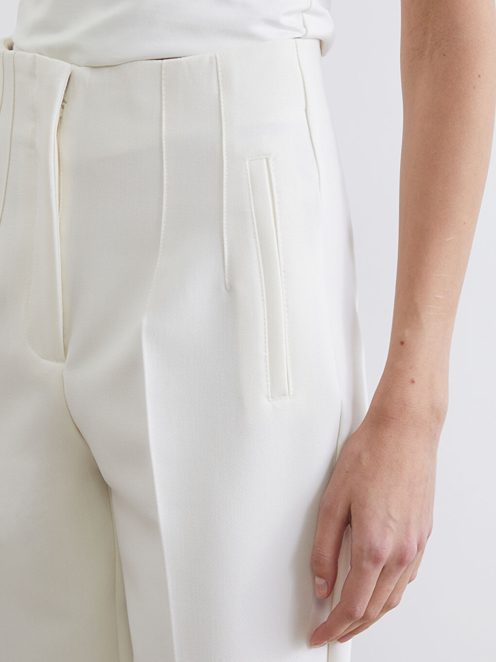 Ekru Yüksek Bel Cigarette Kadın Pantolon-3