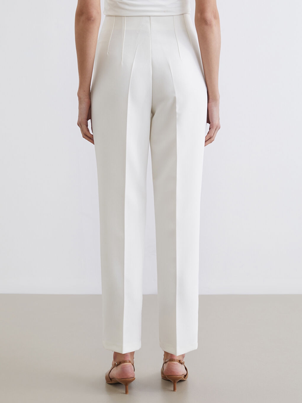 Ekru Yüksek Bel Cigarette Kadın Pantolon-4