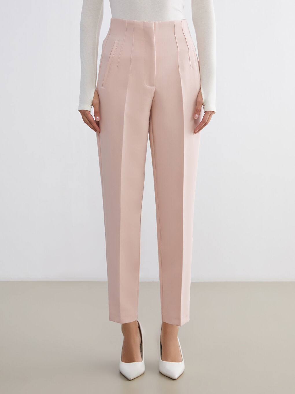 Pembe Yüksek Bel Cigarette Kadın Pantolon-2