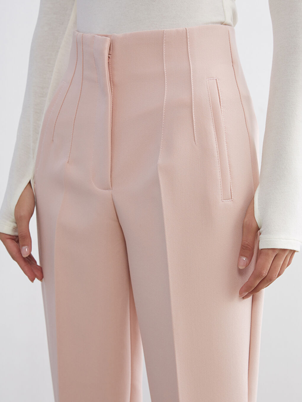 Pembe Yüksek Bel Cigarette Kadın Pantolon-3