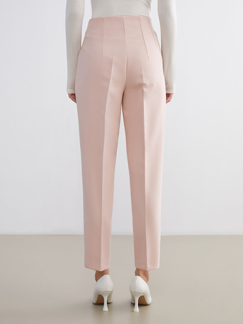 Pembe Yüksek Bel Cigarette Kadın Pantolon-4