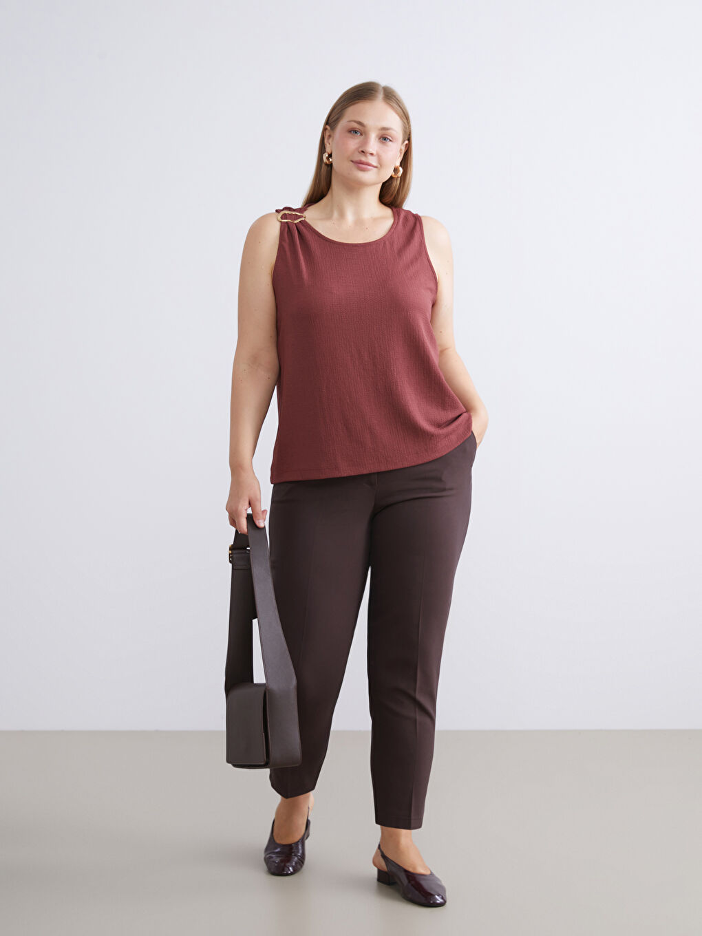 Plus Size High Waist Cigarette Women's Trousers-1