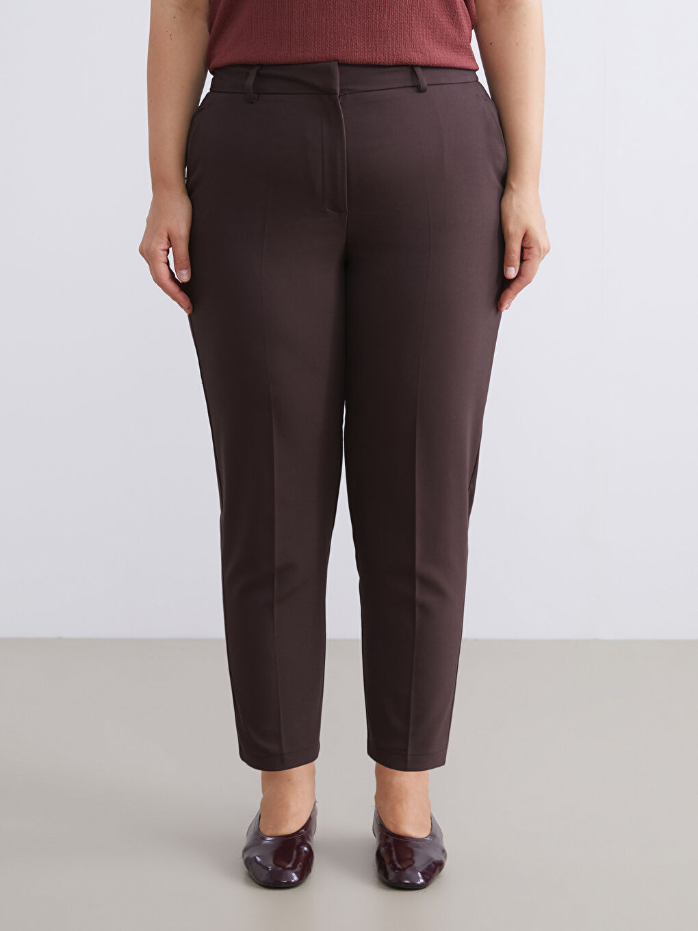 Plus Size High Waist Cigarette Women's Trousers-5