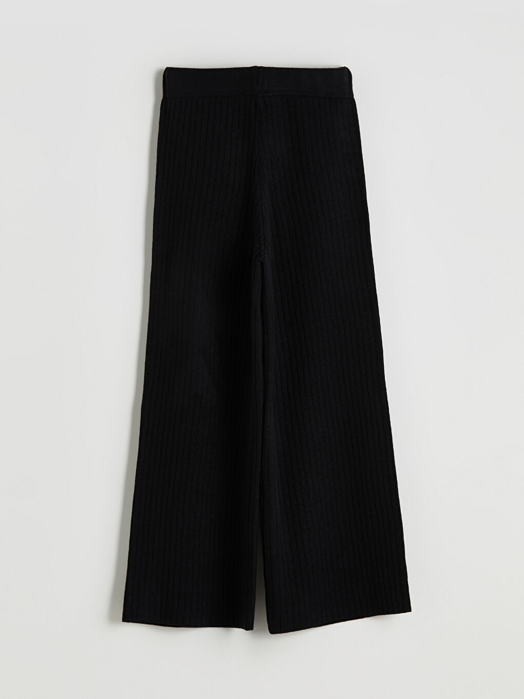 Siyah Beli Lastikli Geniş Paça Kadın Triko Pantolon-5