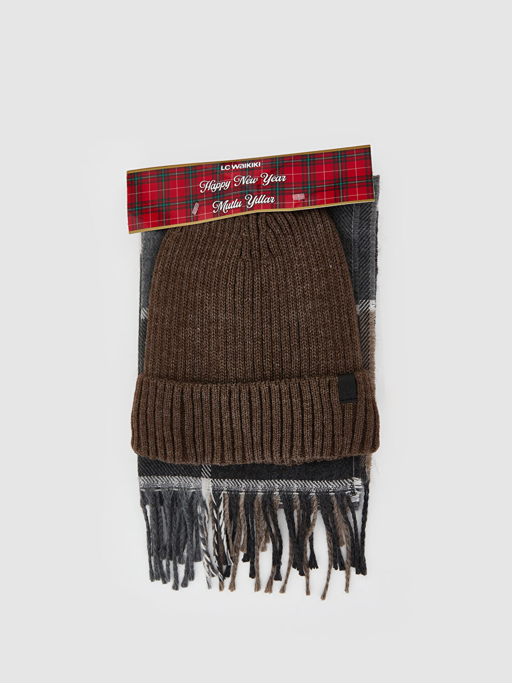 Kahverengi Erkek Triko Bere ve Atkı-3