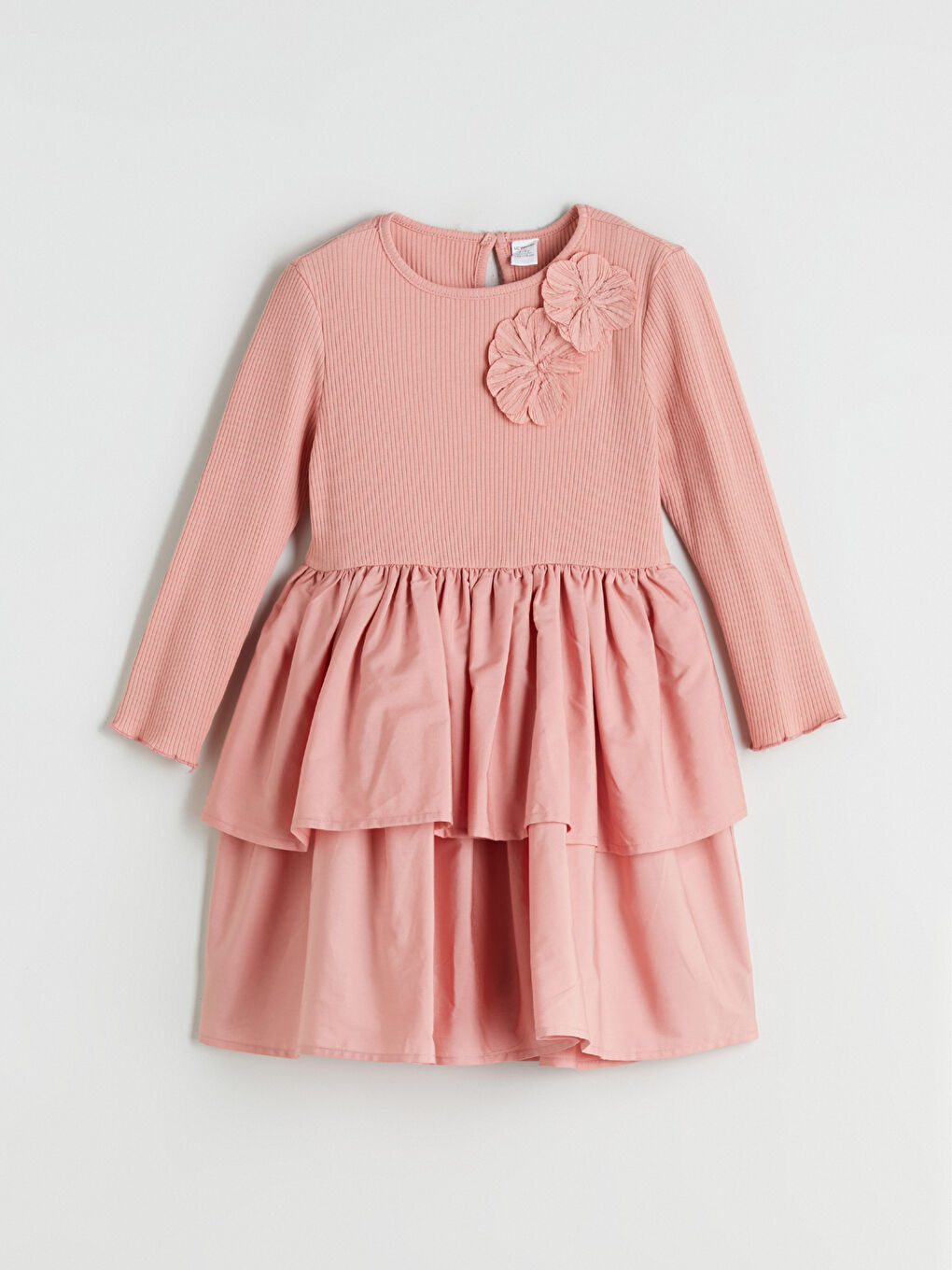 Pembe Bisiklet Yaka Çiçekli Kız Çocuk Elbise-2