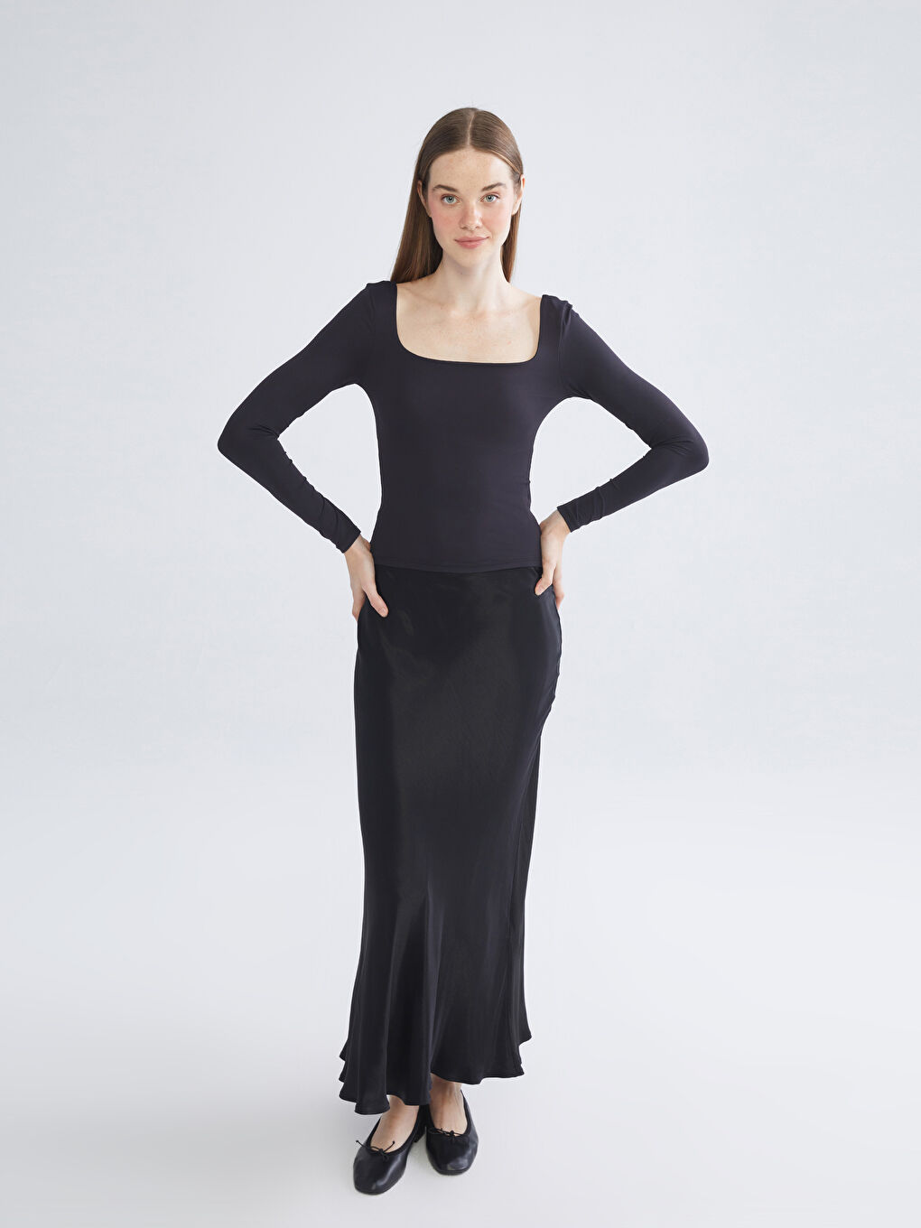 Siyah Kare Yaka Kadın Body-3