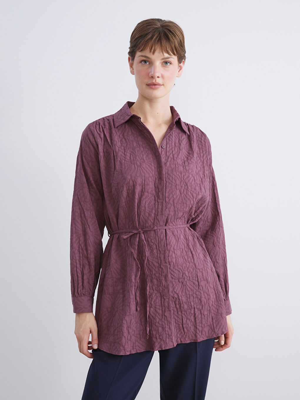 Bordo Dokulu Kadın Gömlek Tunik