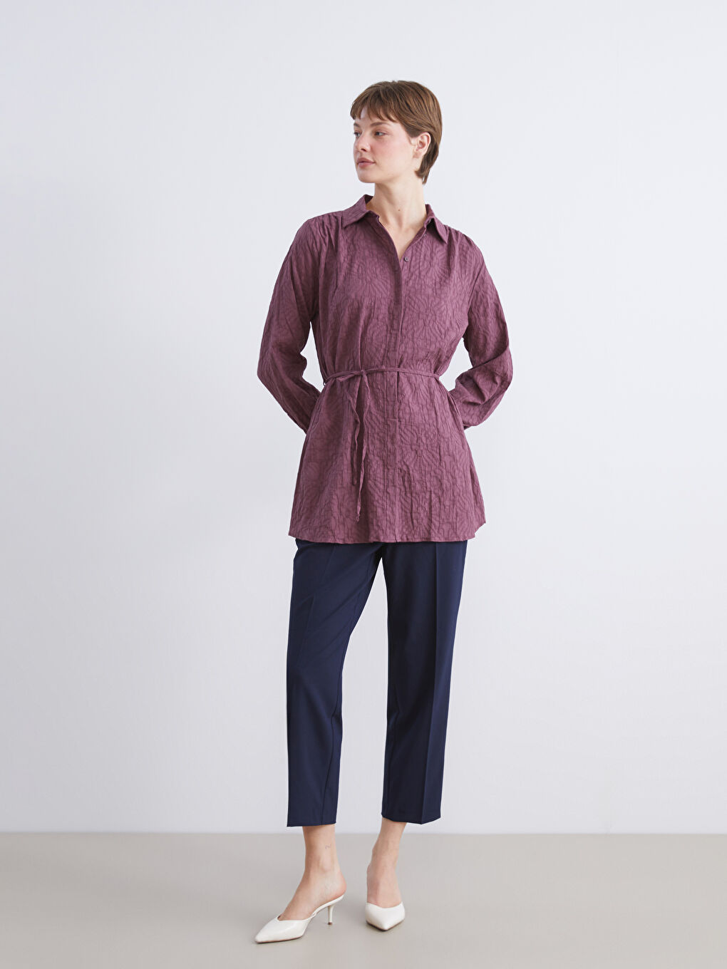 Bordo Dokulu Kadın Gömlek Tunik-1