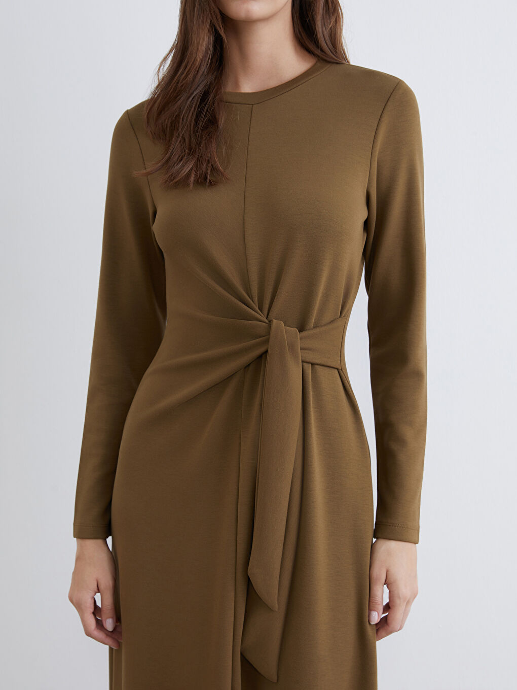 Yeşil Bisiklet Yaka Belden Oturtmalı Elbise-2