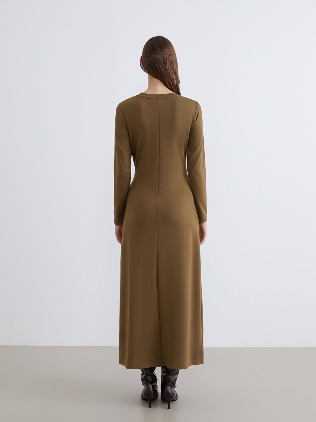 Yeşil Bisiklet Yaka Belden Oturtmalı Elbise-3