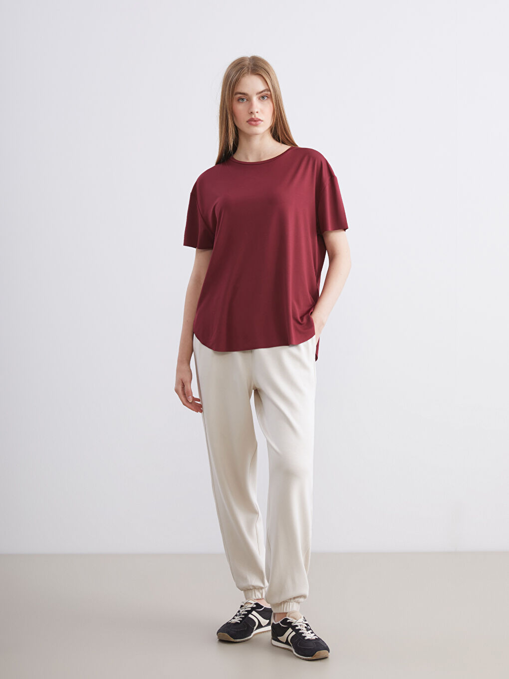 Mürdüm Bisiklet Yaka Kadın Spor Tişört-1