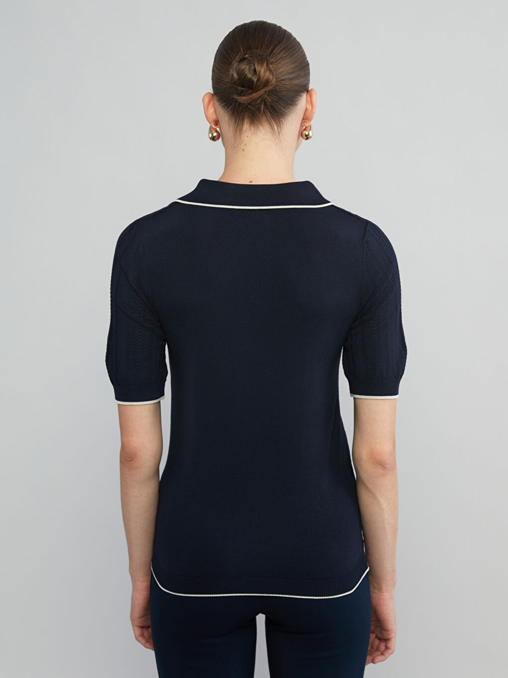 Polo Neck Patterned Women Knitwear Sweater-5