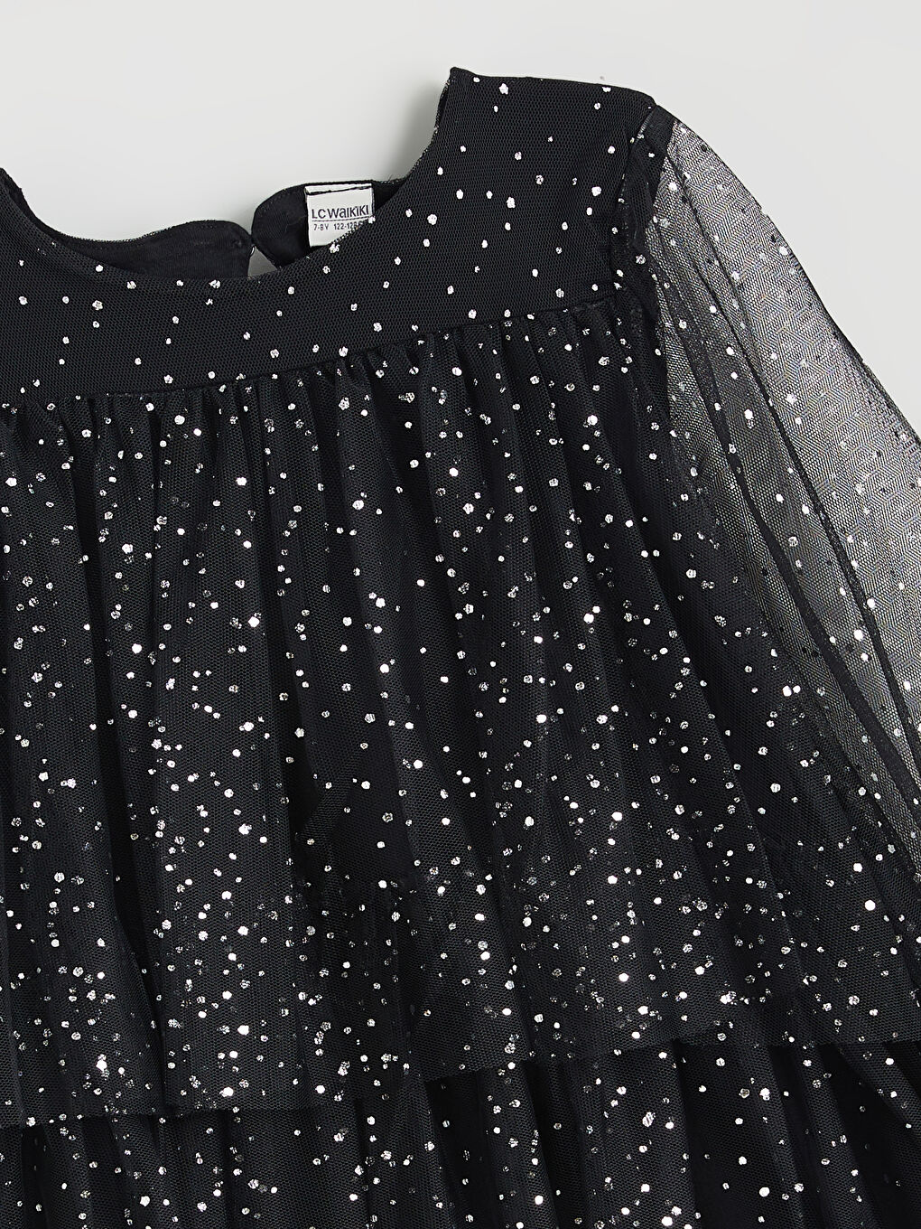 فستان للبنات بياقة دائرية لامعة-1