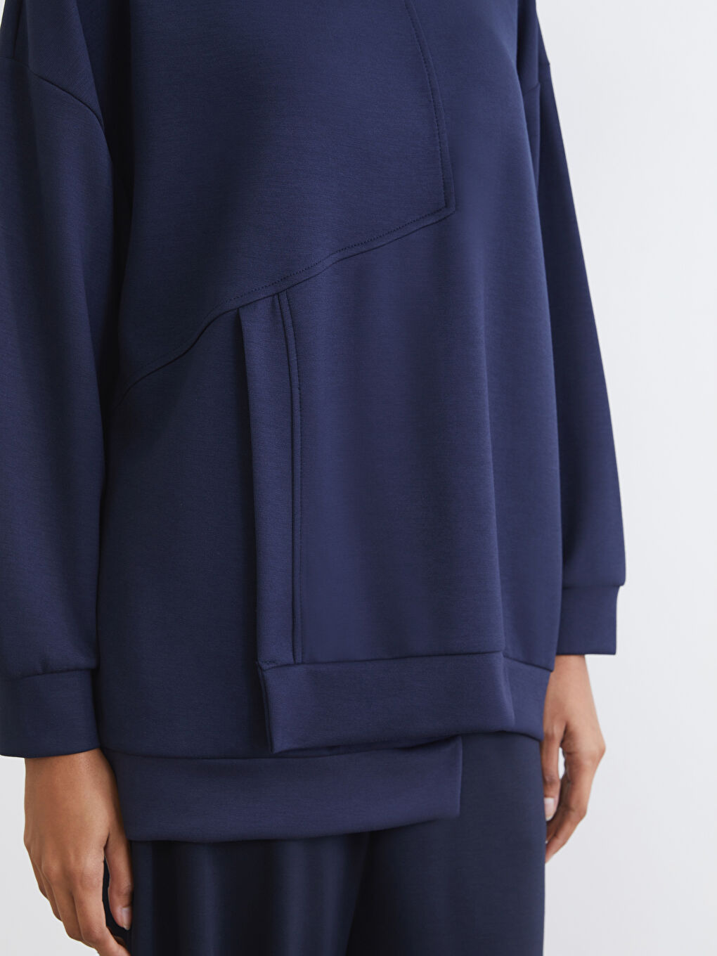 Lacivert Bisiklet Yaka Soft Touch Kadın Spor Sweatshirt-2