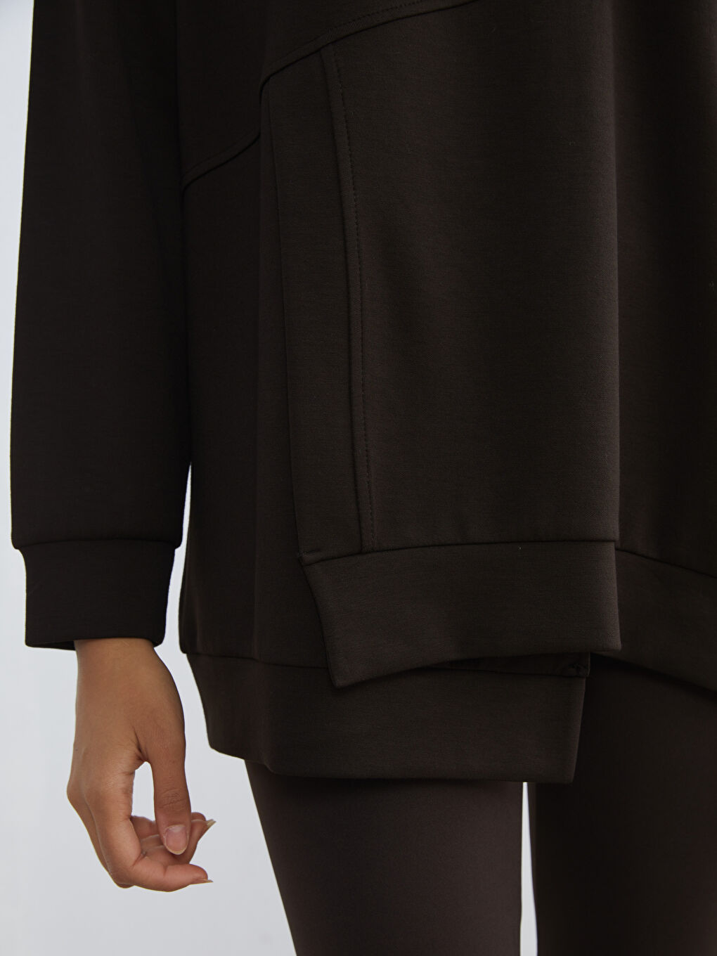 Kahverengi Bisiklet Yaka Soft Touch Kadın Spor Sweatshirt-2