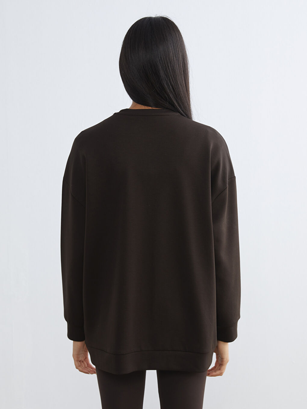 Kahverengi Bisiklet Yaka Soft Touch Kadın Spor Sweatshirt-3