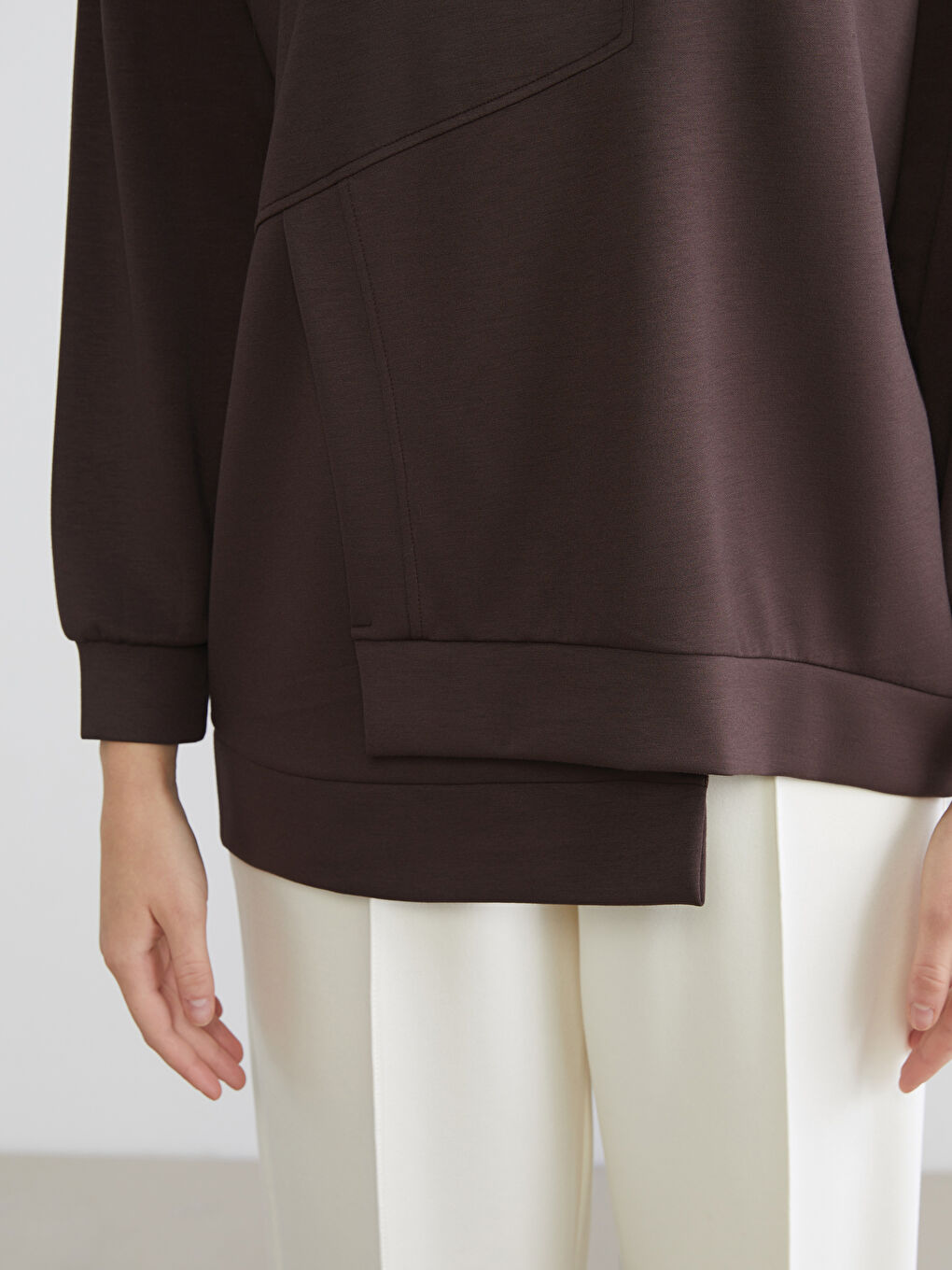 Kahverengi Bisiklet Yaka Soft Touch Kadın Spor Sweatshirt-2