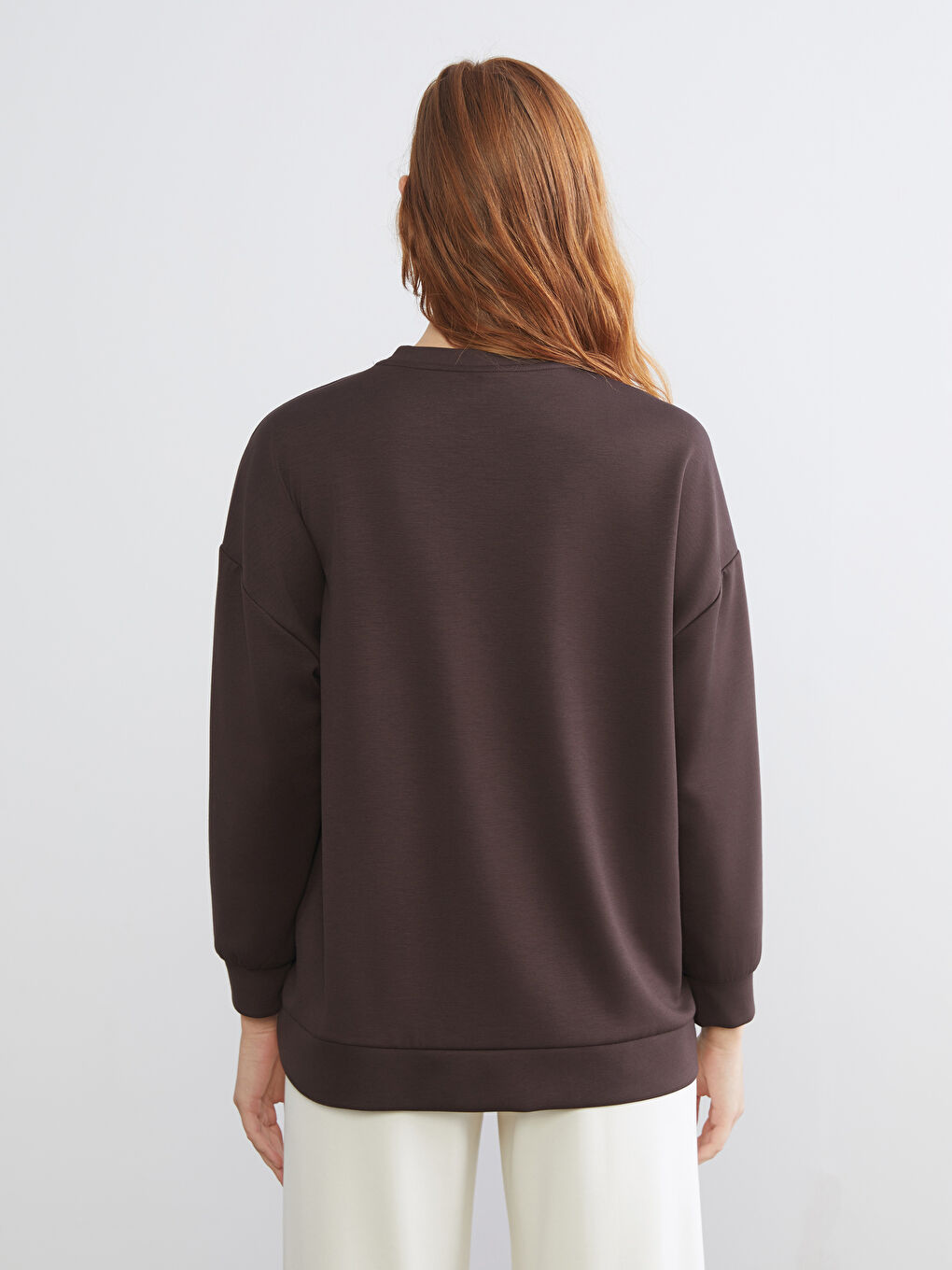 Kahverengi Bisiklet Yaka Soft Touch Kadın Spor Sweatshirt-3