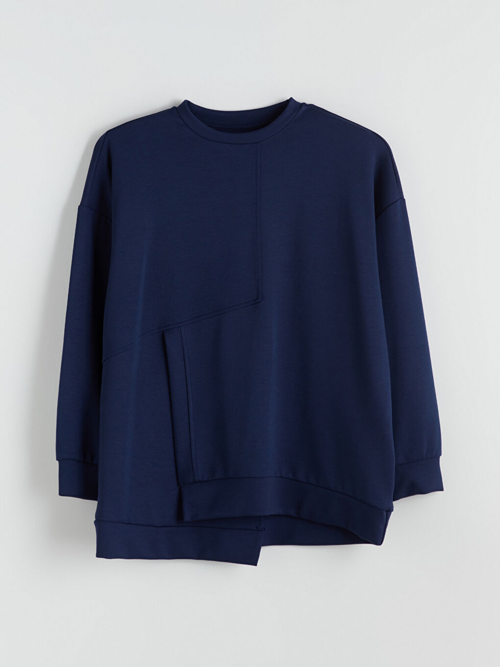 Lacivert Bisiklet Yaka Soft Touch Kadın Spor Sweatshirt-4