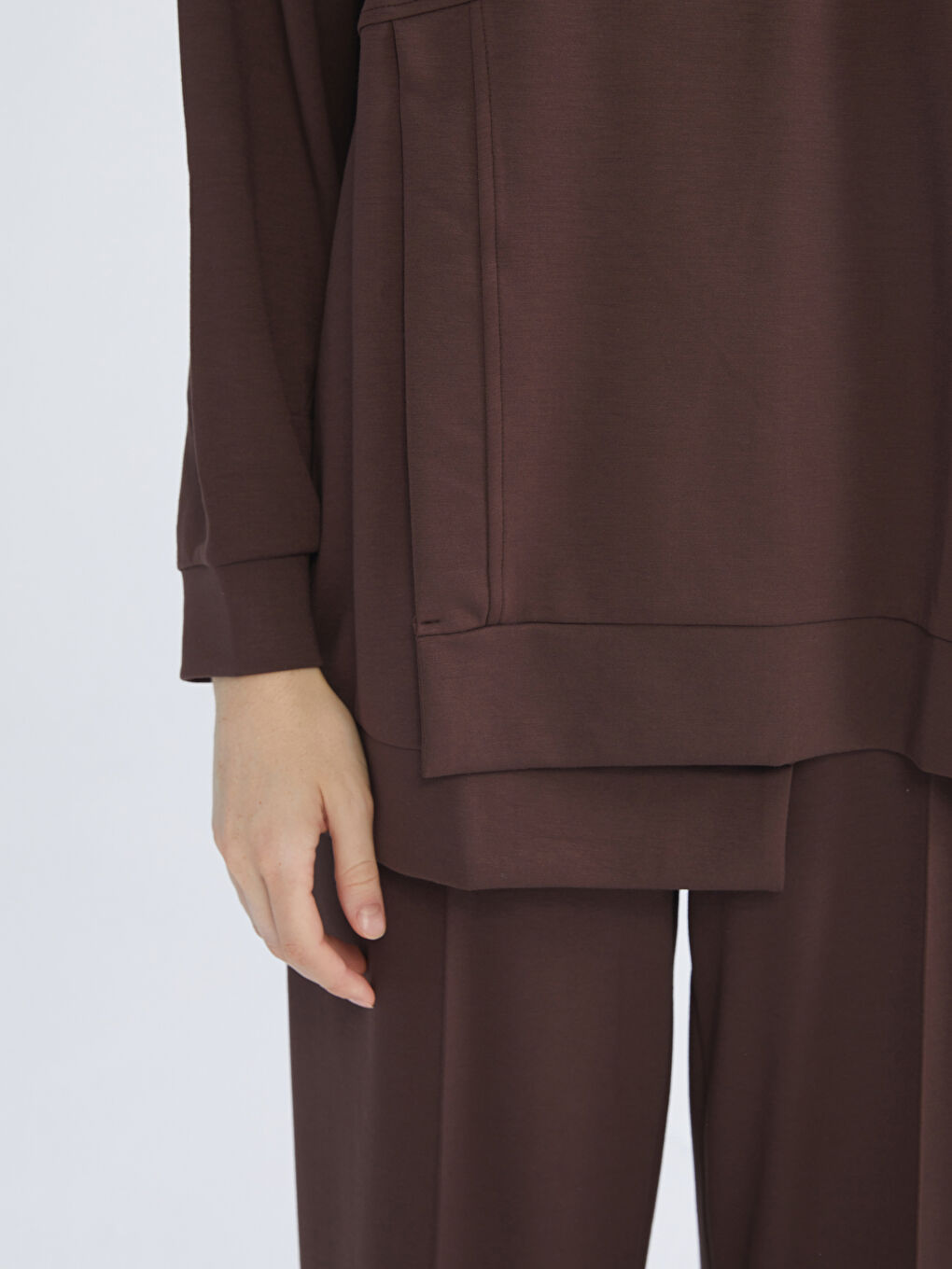 Kahverengi Bisiklet Yaka Soft Touch Kadın Spor Sweatshirt-2