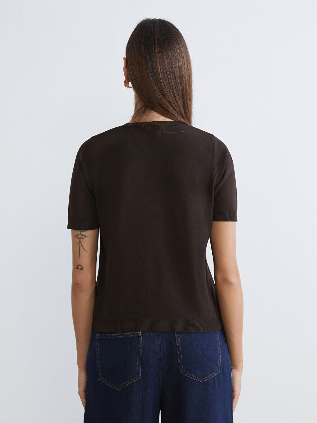 Kahverengi Bisiklet Yaka Kadın Triko Hırka-3