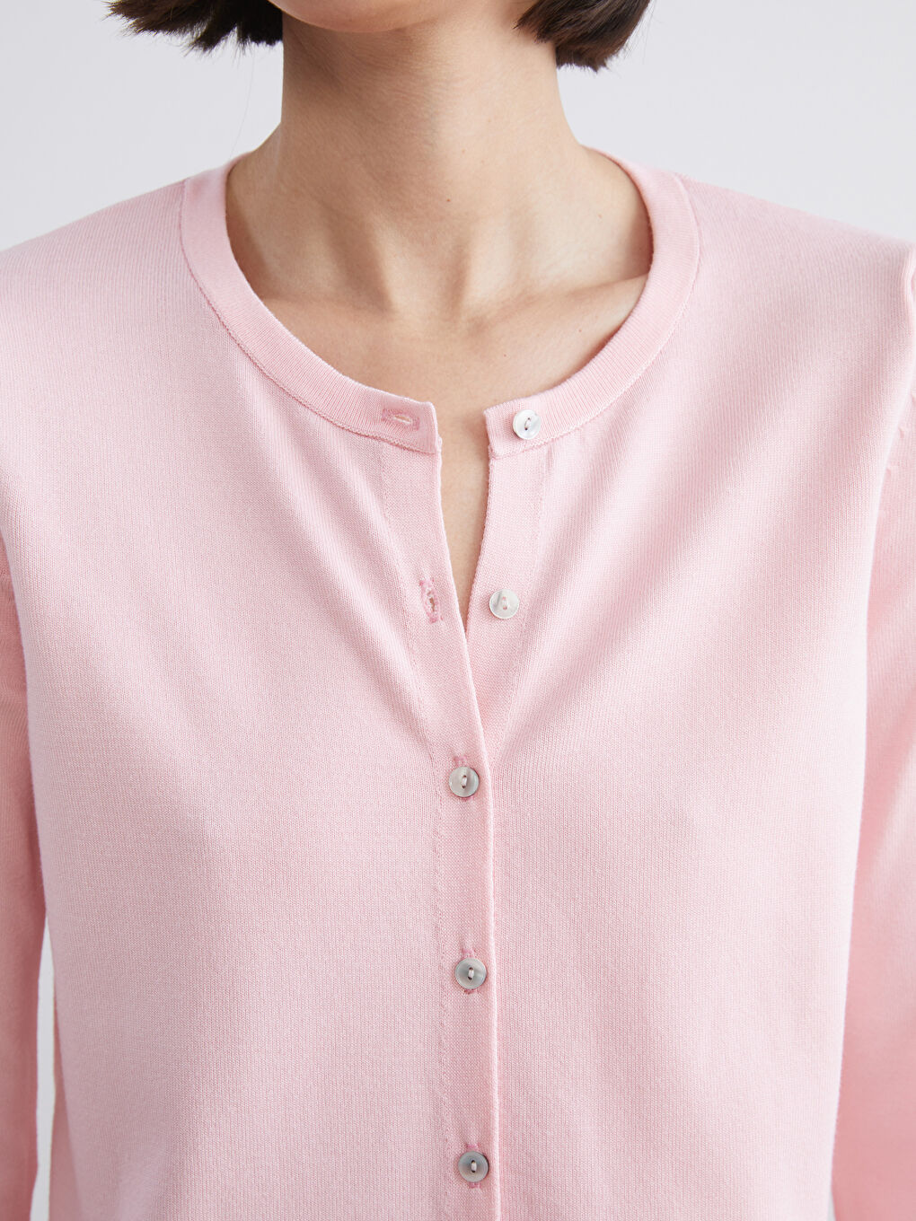 Pembe Bisiklet Yaka Kadın Triko Hırka-2