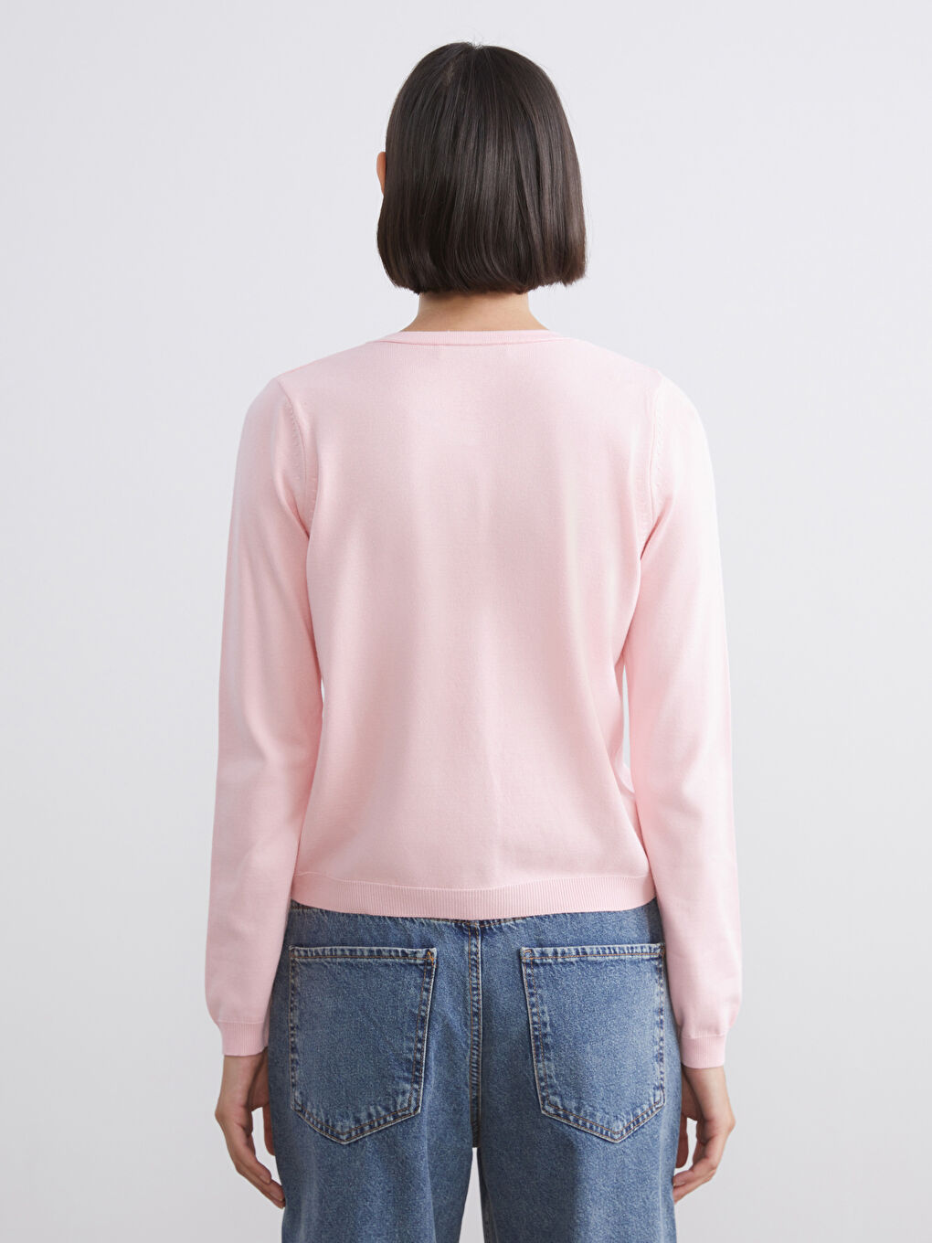 Pembe Bisiklet Yaka Kadın Triko Hırka-3