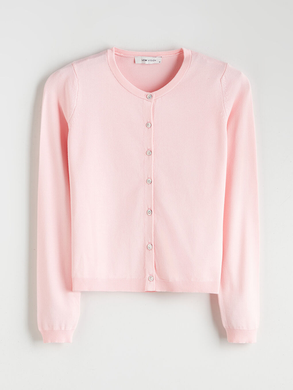 Pembe Bisiklet Yaka Kadın Triko Hırka-4