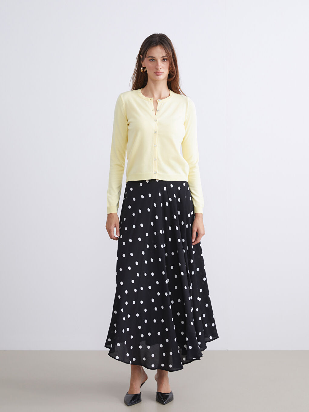 Sarı Bisiklet Yaka Kadın Triko Hırka-1