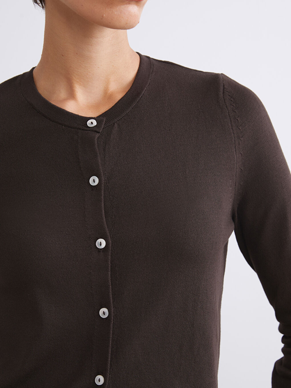 Kahverengi Bisiklet Yaka Kadın Triko Hırka-2